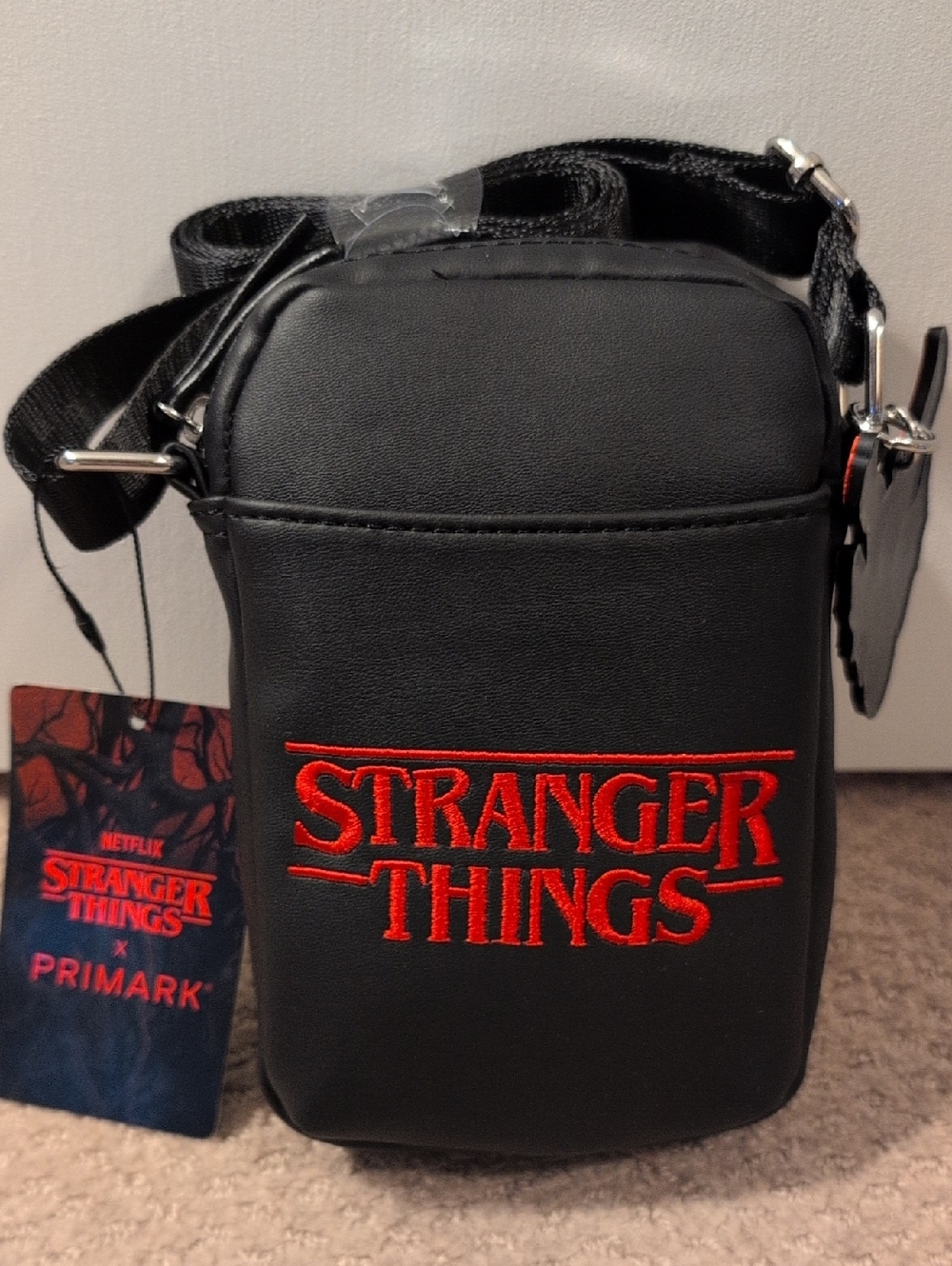 Primark Stranger Things Black Crossbody Bag with Red Logo